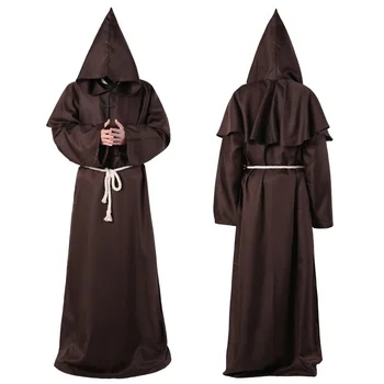 Vednis Tērpu Halloween Cosplay Viduslaiku Mūks Friar Drēbes Priestera Tērpu, Seno Apģērbu Kristiešu Uzvalks