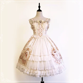 Vintage pils sweet lolita kleita mežģīņu bowknot gudrs drukāšanas augsta vidukļa viktorijas kleita kawaii meitene gothic lolita jsk loli cos