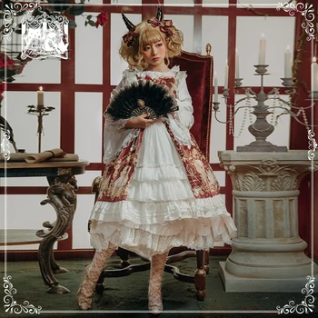 Vintage pils sweet lolita kleita mežģīņu bowknot gudrs drukāšanas augsta vidukļa viktorijas kleita kawaii meitene gothic lolita jsk loli cos