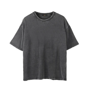 Vīriešu Problemātisko Apmales T-krekls Vasarā Kokvilnas Apaļu Kakla Apģērbs tīrtoņa Krāsu Zaudēt Lielgabarīta T-krekli Vintage Ikdienas Topi