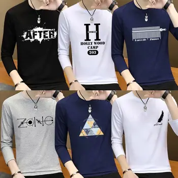 Vīriešu garām piedurknēm t-krekls ar apaļu kakla džemperis vīriešu apdrukas T-krekls tendence jauni garām piedurknēm zemāko kreklu apdruka vīriešu apģērbs