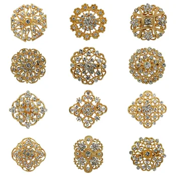 WEIMANJINGDIAN Daudz 12 Gabali Kristāla Rhinestones Ziedu Broša Pins Komplekts DIY Komplekti, Kāzu Pušķi Rotaslietas, Aksesuāri