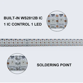 WS2812B LED Pikseļu Strip gaismas DC5V 1m/5m Iebūvēts 2812 IC individuāli adresējama LED Lentes RGB 5050 30/60/144 led/m