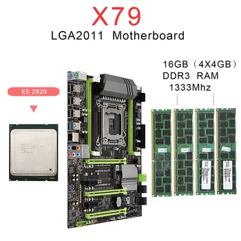 X79 LGA2011 Pamatplates Combo ar E5 2620 CPU 4-Ch 16GB(4X4GB)DDR3 RAM 133hz NVME M. 2 SSD Slots