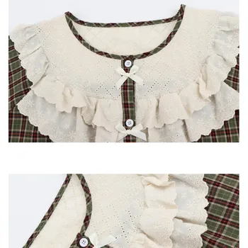 XIFER Lolita Sieviešu Pidžamas Komplekti.Mežģīņu Topi+Garās Bikses.Vintage Režģu Dāmas, Meitenes Kokvilnas Pidžamas Komplekts Guļ Pidžamā Homewear