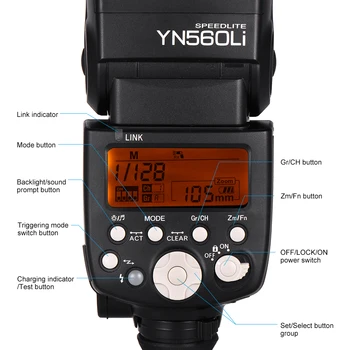 YONGNUO YN560Li Flash Speedlite DSLR Kameras Zibspuldze Speedlite GN58 5600K Bezvadu Raiduztvērēju Modulis, Elektriskā Tālummaiņas Funkcija