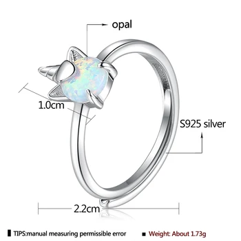 ZEMIOR 925 Sterling Silver Gredzeni Sievietēm Spīd Opal Unicorn Regulējams Pirksta Gredzenu Pāris Kāzu Paziņojumu Smalkas Rotaslietas