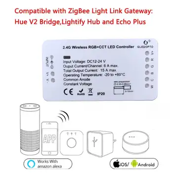 ZIGBEE Dual white ZLL LED Kontrolieris RGBW RGB+PKT 15A DC12V/24V Reostats Led Lentes Vadītāja Smart Wifi ZIGBEE Lentes Kontrolieris