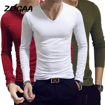 ZOGAA pavasarī un rudenī vīriešu ikdienas tīrtoņa krāsu garām piedurknēm T-krekls ar apaļu kakla fit četri gadalaiki zemāko vīriešu apģērbs