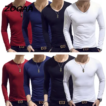 ZOGAA pavasarī un rudenī vīriešu ikdienas tīrtoņa krāsu garām piedurknēm T-krekls ar apaļu kakla fit četri gadalaiki zemāko vīriešu apģērbs