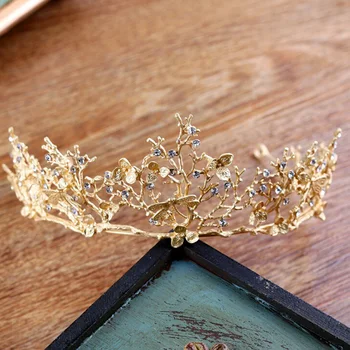 Zelta Krāsu Kristāla Vainagi Līgavas Tiara Modes Karaliene Kāzu Kronis Headpiece Filiāles Spāru Kāzu Rotas, Matu