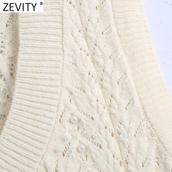 Zevity Sieviešu Modes V Kakla Cieto Tamborēšanas Vērpjot Adīšanas Džemperis Femme Pērle Apdare Dobi No Veste Šiks, Džemperi, Topi S647