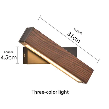Ziemeļvalstu Koka LED Sienas Lampa 360 Grādu Rotējoša Gultas Lampa, 3 Krāsu Gaismas Dzīvojamā Istaba Eju Koridorā Dekoratīvās Gaismas Apgaismojums