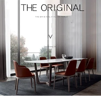 Ziemeļvalstu mūsdienu minimālisma masīvkoka marmora taisnstūra pusdienu galda un krēsla kombinācijā nelielā dzīvoklī sadzīves pusdienu galda