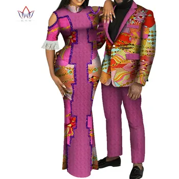 Āfrikas Apģērbu Pāriem, Divi Komplekti Saskaņošanas Sieviete ilgi pušķis puse kāzu kleitu un vīriešu žakete un garās elsas uzvalks WYQ631