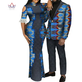 Āfrikas Apģērbu Pāriem, Divi Komplekti Saskaņošanas Sieviete ilgi pušķis puse kāzu kleitu un vīriešu žakete un garās elsas uzvalks WYQ631