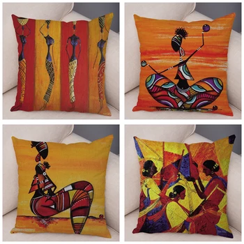 Āfrikas Sieviete Mīksta Plīša Spilvenu Segums, Dīvāns Mājas Dekoru Apelsīnu Abstrakta Glezna, Spilvens Gadījumā Āfrikā dzīves Kolekcija Pillowcae
