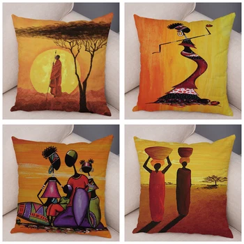 Āfrikas Sieviete Mīksta Plīša Spilvenu Segums, Dīvāns Mājas Dekoru Apelsīnu Abstrakta Glezna, Spilvens Gadījumā Āfrikā dzīves Kolekcija Pillowcae