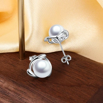Ģeometriskā Stila 925 Sterling Sudraba Pērļu auskariem Sievietēm Sudrabs 925 Rotaslietas Elegantu Dāvanu Māte (JewelOra EA103256)